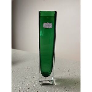 VTG Norleans Japan Emerald Green 6.75" Glass Bud Vase MCM Sticker